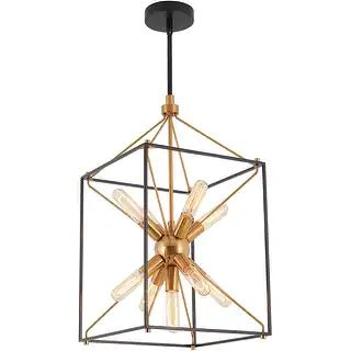 Artika Clyde Farmhouse 9-Light Black Frame Gold Chandelier | Bed Bath & Beyond