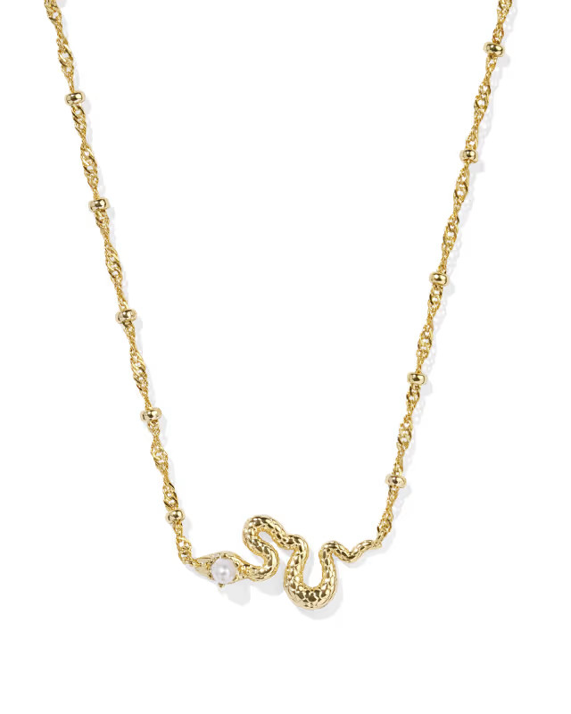 Lyle Gold Snake Short Pendant Necklace in Freshwater Cultured Pearl | Kendra Scott