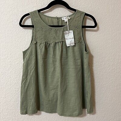 NWT Hem & Thread Women's Embroidered Knit Olive Green Tank Top Size S | eBay AU