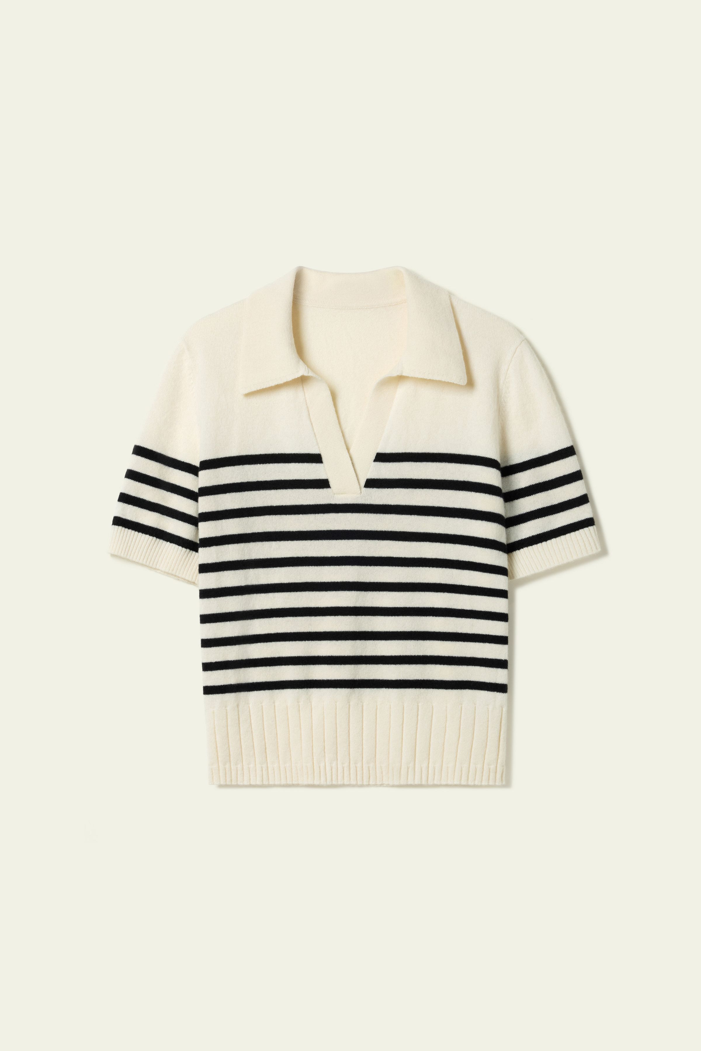 Striped Cashmere Polo Sweater | LILYSILK