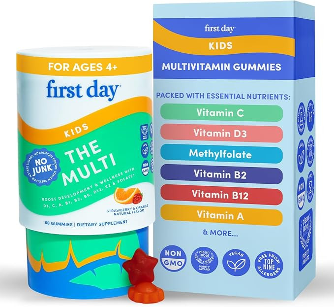 First Day Kids Multivitamin Gummies Age 4+, Strawberry & Orange - Kids Vitamins Multivitamin Gumm... | Amazon (US)