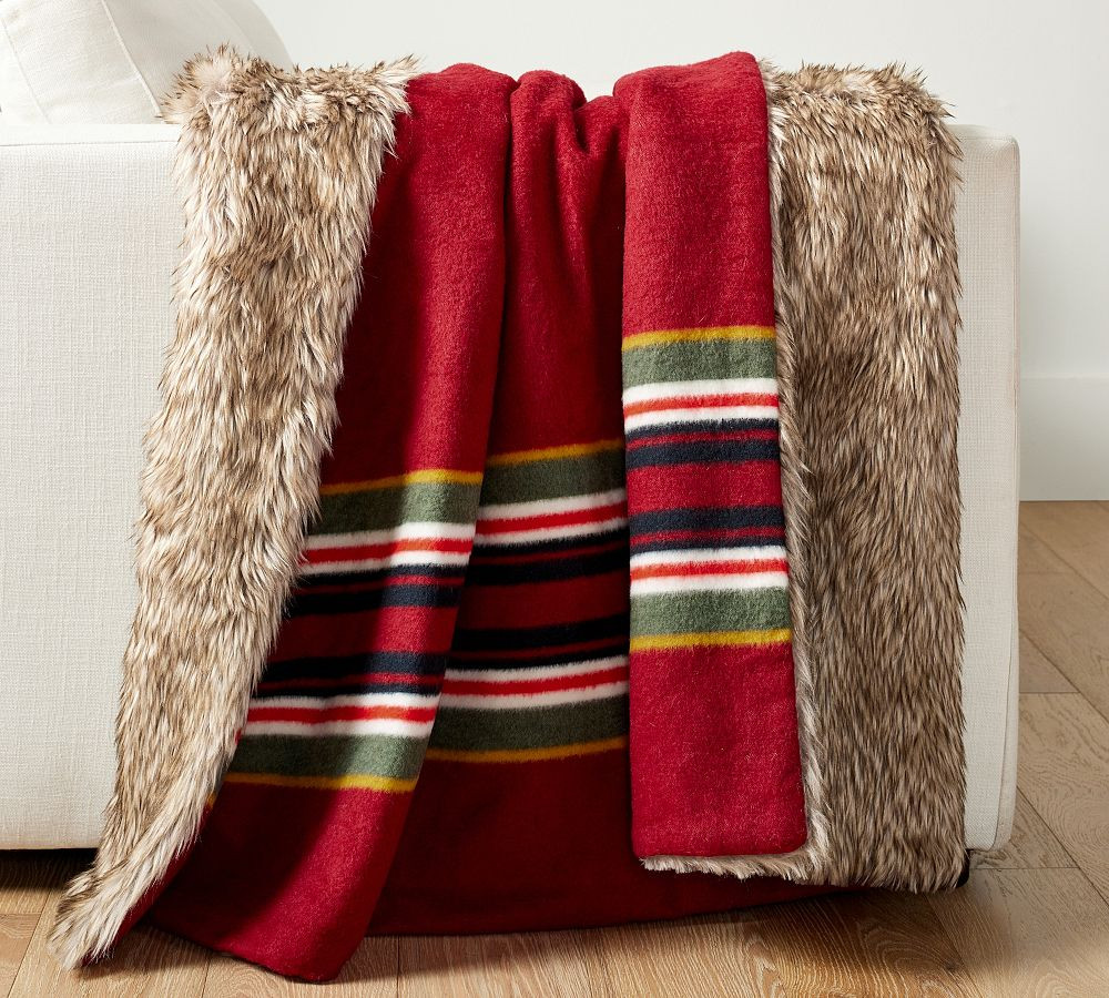 Pendleton® Yakima Faux Fur Back Stripe Throw | Pottery Barn (US)