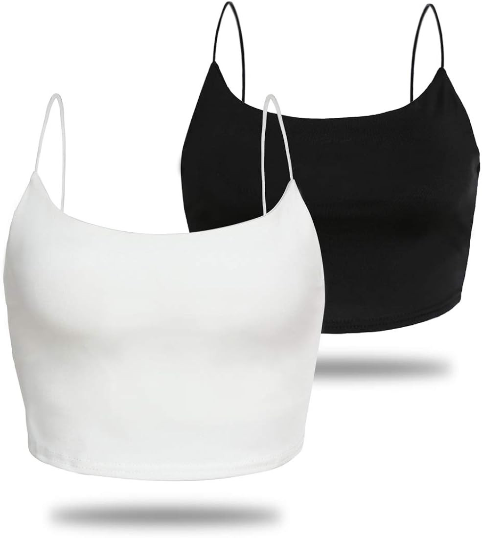 Amilia Women's Basic Solid Cami Spaghetti Double Layer Crop Tank Top | Amazon (CA)