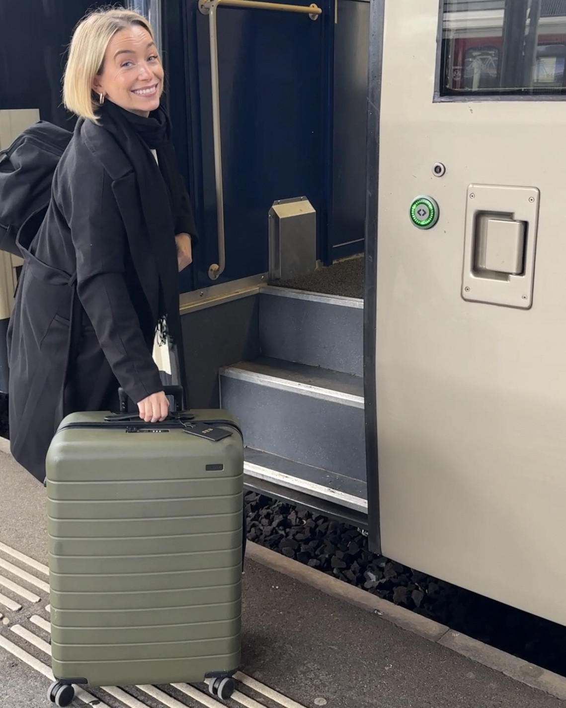Stylish and functional luggage by AWAY. 
Olive Green color on sale now in 21.7 inch carry-on size 🫒 🧳 I’m using The Medium size in photos. #luggage #suitcase 

#LTKGiftGuide #LTKSaleAlert #LTKTravel