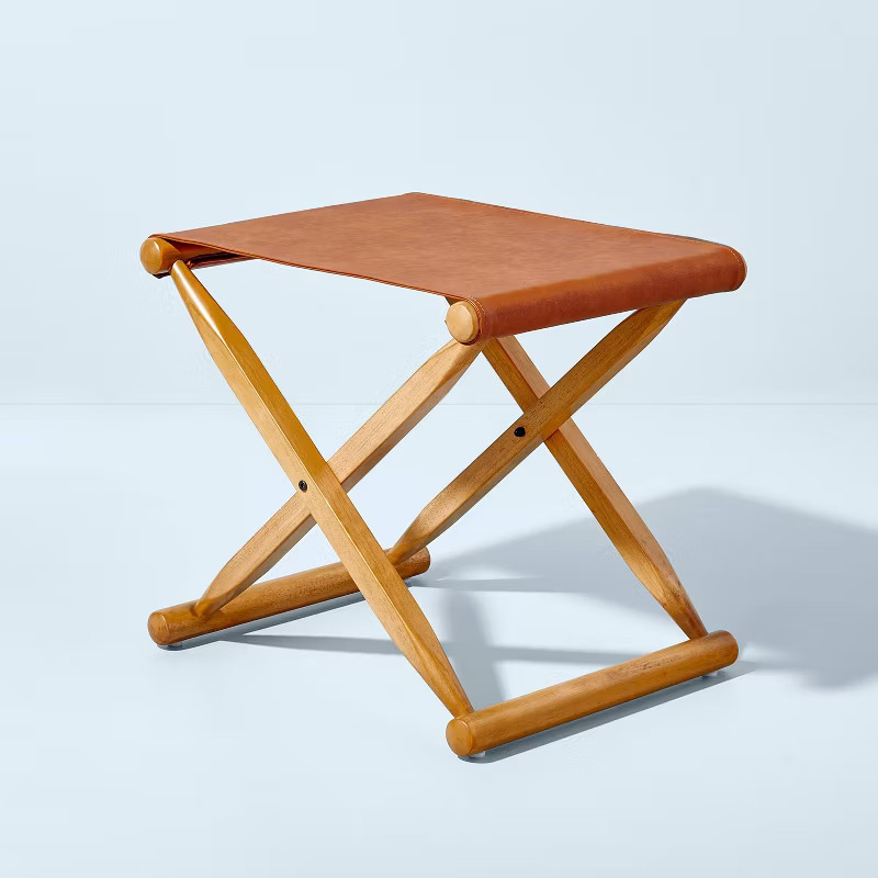 Foldable Wood & Faux Leather Ottoman - Brown - Hearth & Hand™ with Magnolia | Target