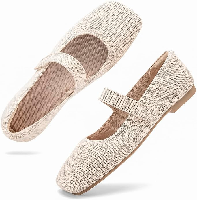 Wide Toe Box Flats Women Comfort Slip On Ballet Shoes Mary Jane Dressy Knit Flats with Adjustable... | Amazon (US)