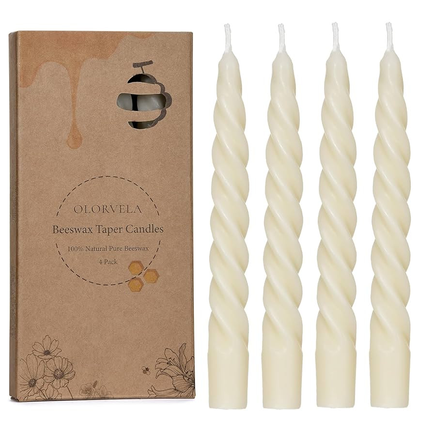 Beeswax White Spiral Candles 7", Natural Beeswax Taper Candle Twisted Taper Candles Set of 4,Drip... | Amazon (US)