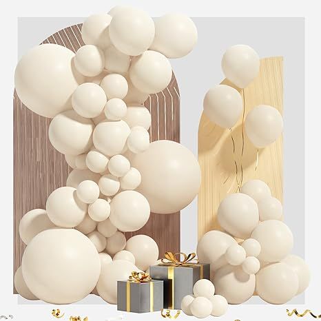 White Sand Balloon Garland Arch Kit 100 Pack 18/12/10/5 Inch Cream White Balloons Different Sizes... | Amazon (US)