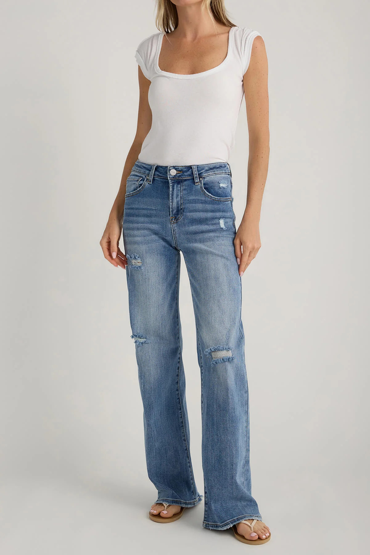 Risen Lexi High Rise Vintage Washed Wide Leg Jeans | Social Threads