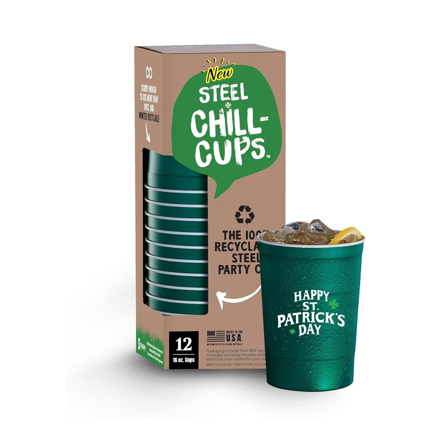16 oz. Party Cups 'St. Patrick's Day' Clover Design for Cold Drinks, Durable, Disposable, Recycla... | Amazon (US)