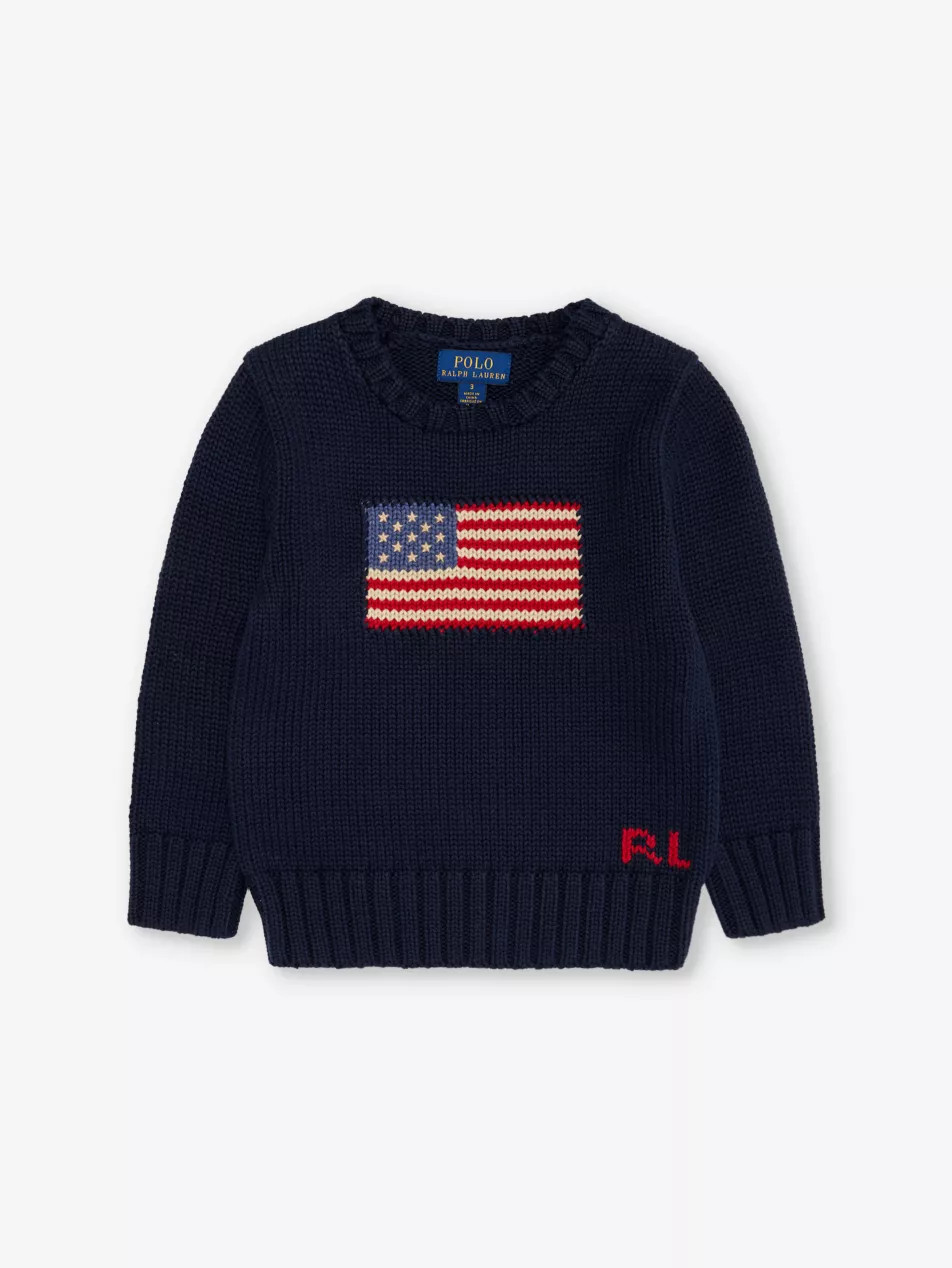 Boys' flag-instarsia crew-neck cotton-knit jumper | Selfridges