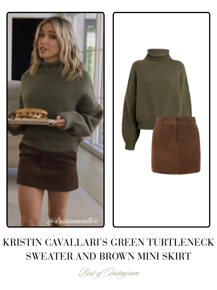  Kristin Cavallari's Green Turtleneck Sweater and Brown Mini Skirt 📸= @kristincavallari 

 