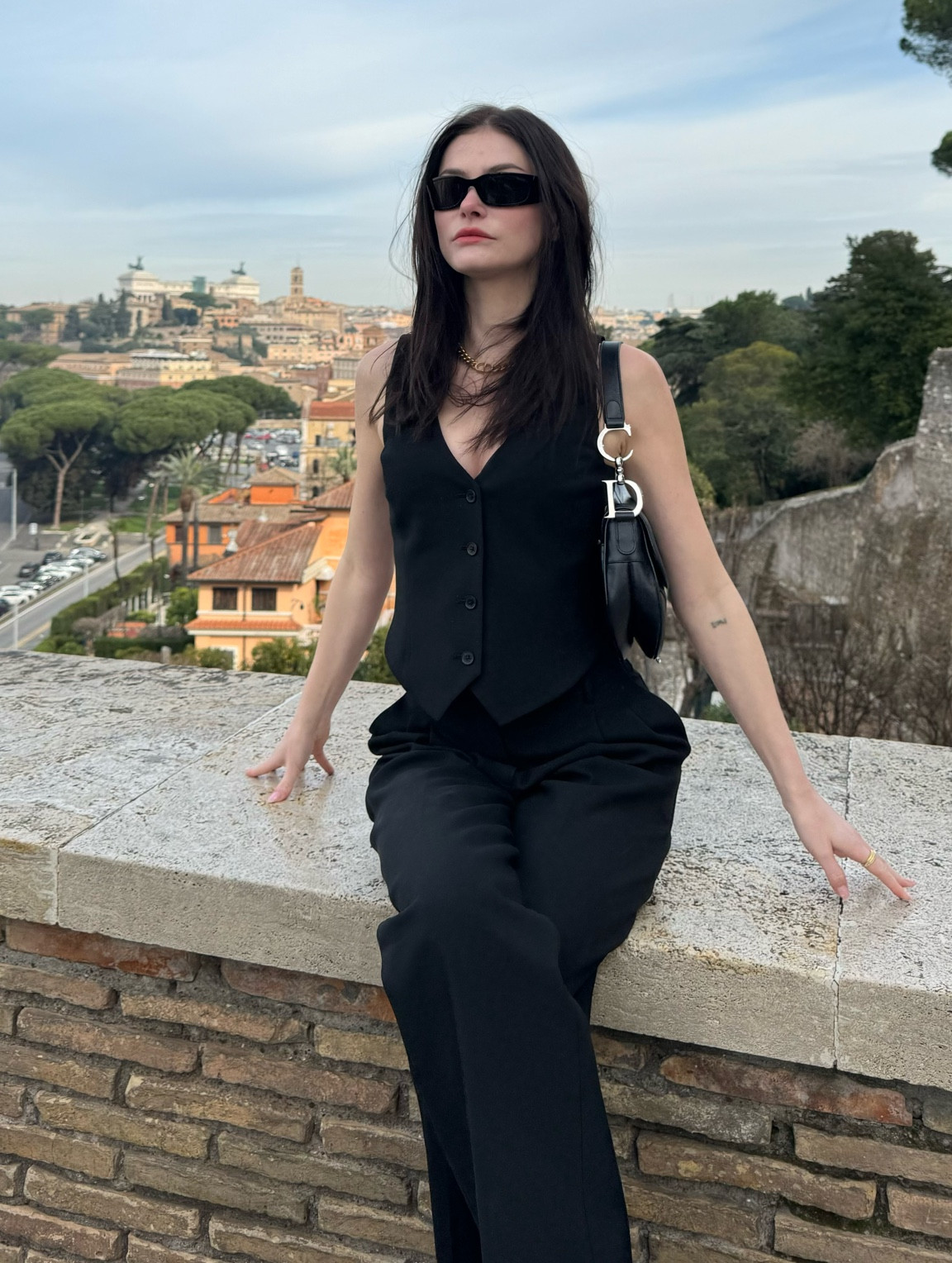 black vest trousers prada sunglasses christian dior saddle bag 

#LTKeurope