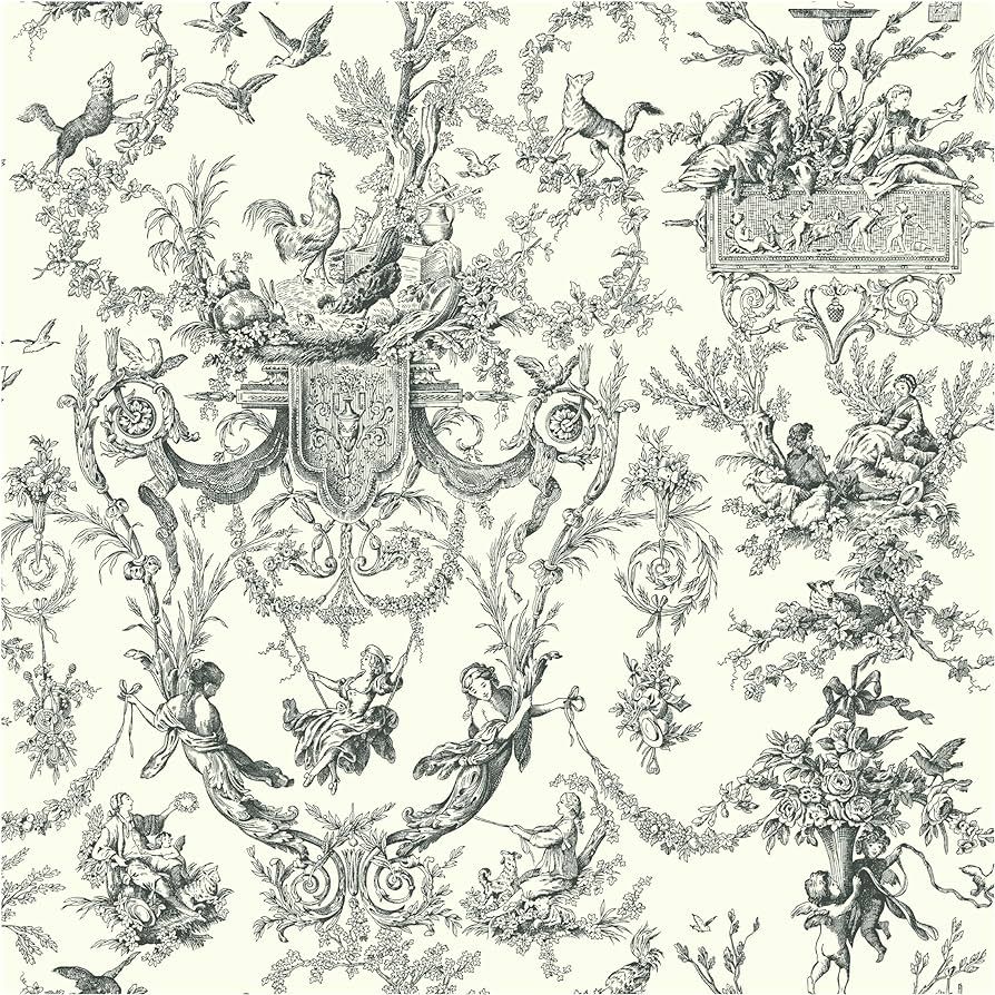 York Wallcoverings Ashford Toiles Old World Toile Prepasted Removable Wallpaper, White/Black | Amazon (US)