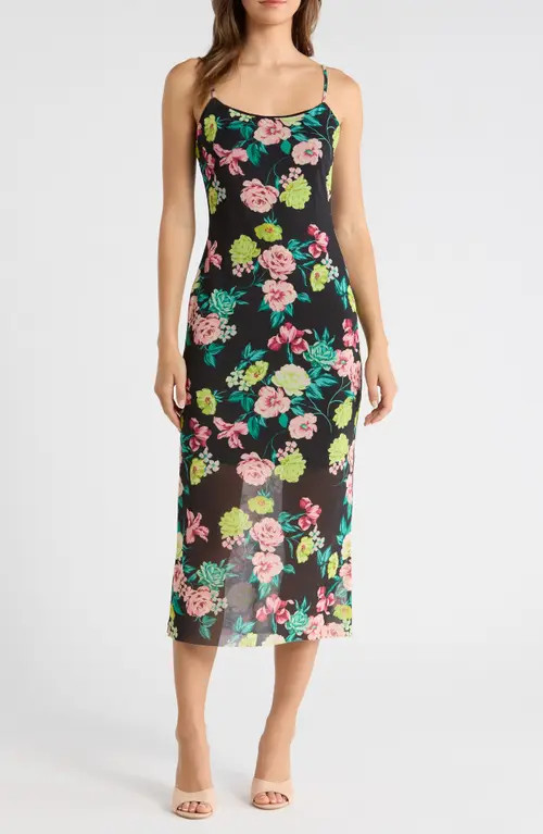 Steve Madden Giselly Floral Print Georgette Slipdress in Black Ditsy Floral at Nordstrom, Size Small | Nordstrom
