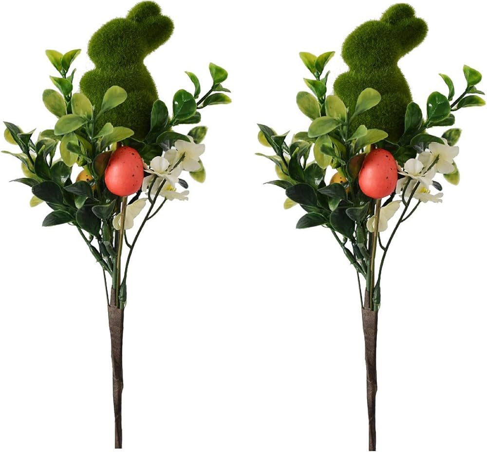 belupai 2PCS Artificial Easter Stems with Bunny Statues, Faux Easter Egg Tree Branches, Fake East... | Amazon (US)