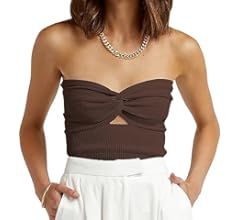 Women Strapless Crop Tube Top Sexy Ribbed Knit Cutout Twisted Knot Front Sleeveless Y2K Corset Ta... | Amazon (US)