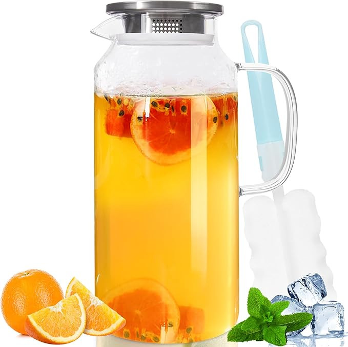 Yirilan Glass Pitcher, 2 Liter(68oz) Water Pitcher with Lid and Spout, Large Pitchers for Drinks,... | Amazon (US)