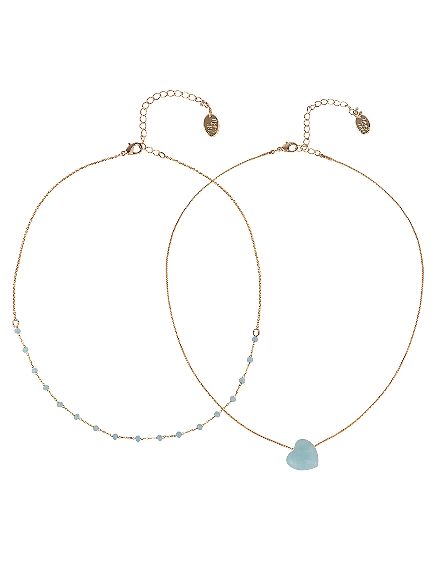 Time and Tru Goldtone 2-Row Amazonite Beads and Heart Necklace - Walmart.com | Walmart (US)
