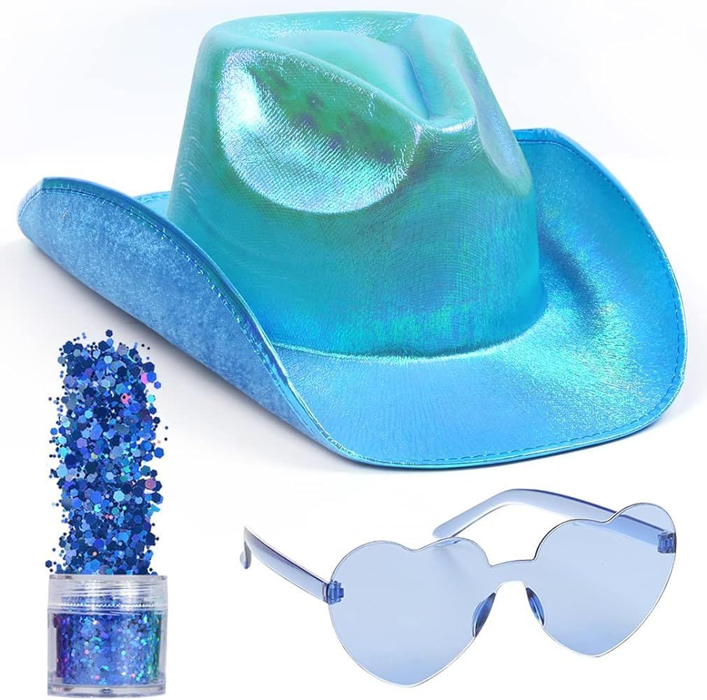 Funcredible Sparkly Cowboy Hat and Glasses - Holographic Cowboy Hat for Women - Costume Accessori... | Amazon (US)