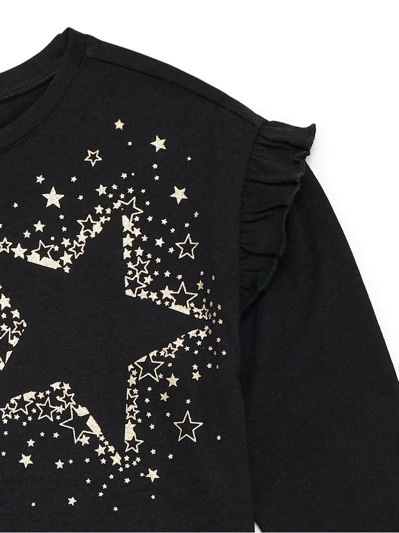 Garanimals Toddler Girls Holiday Ruffle Shoulder Top with Long Sleeves, Sizes 18M-5T | Walmart (US)