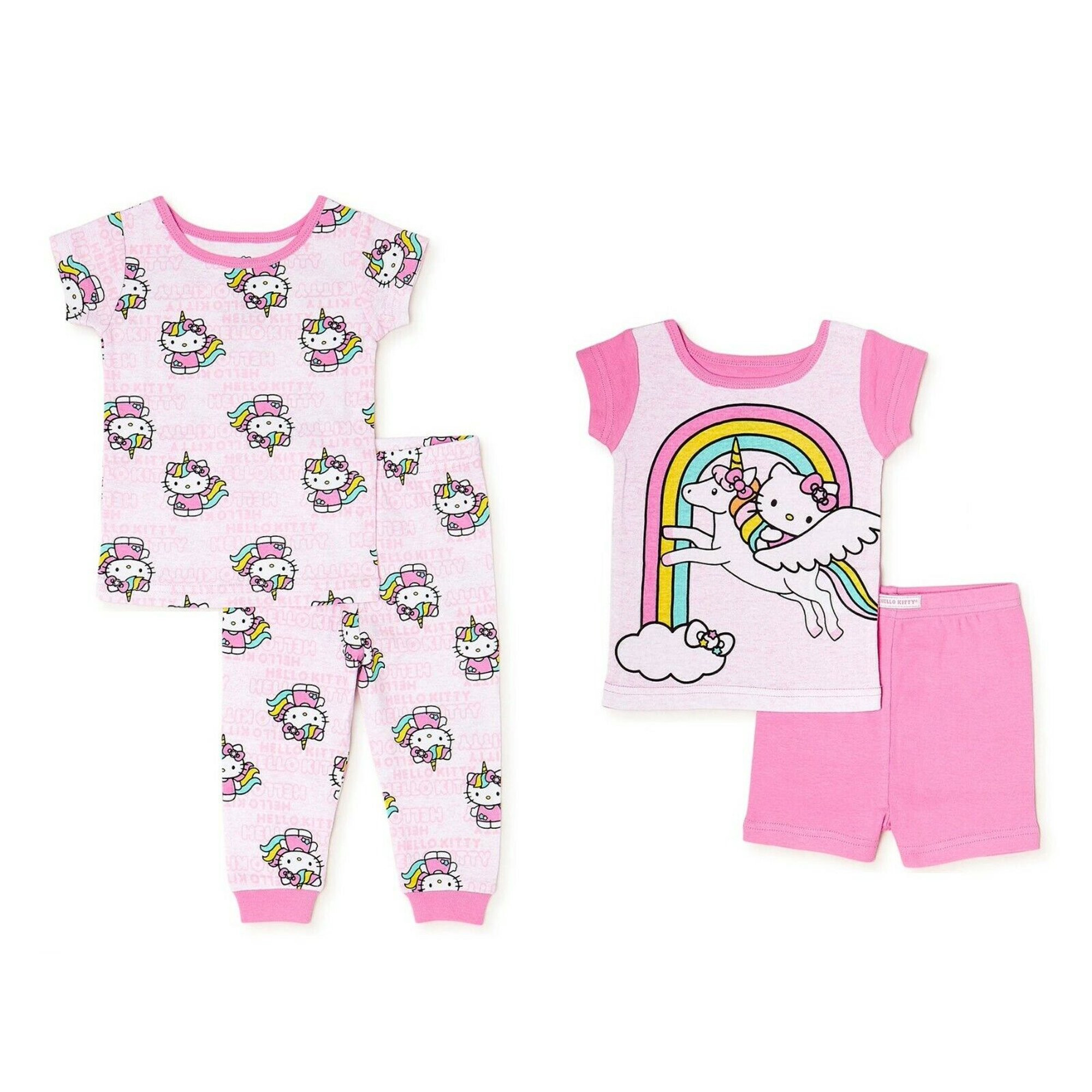 Hello Kitty Toddler Girls 4 Piece Cotton Short Sleeve Pajama Set Snug Fit | Walmart (US)