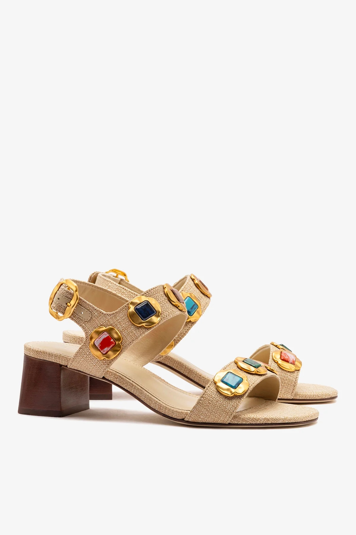 Milan Gioiello Block Sandal In Beige Raffia | Larroude