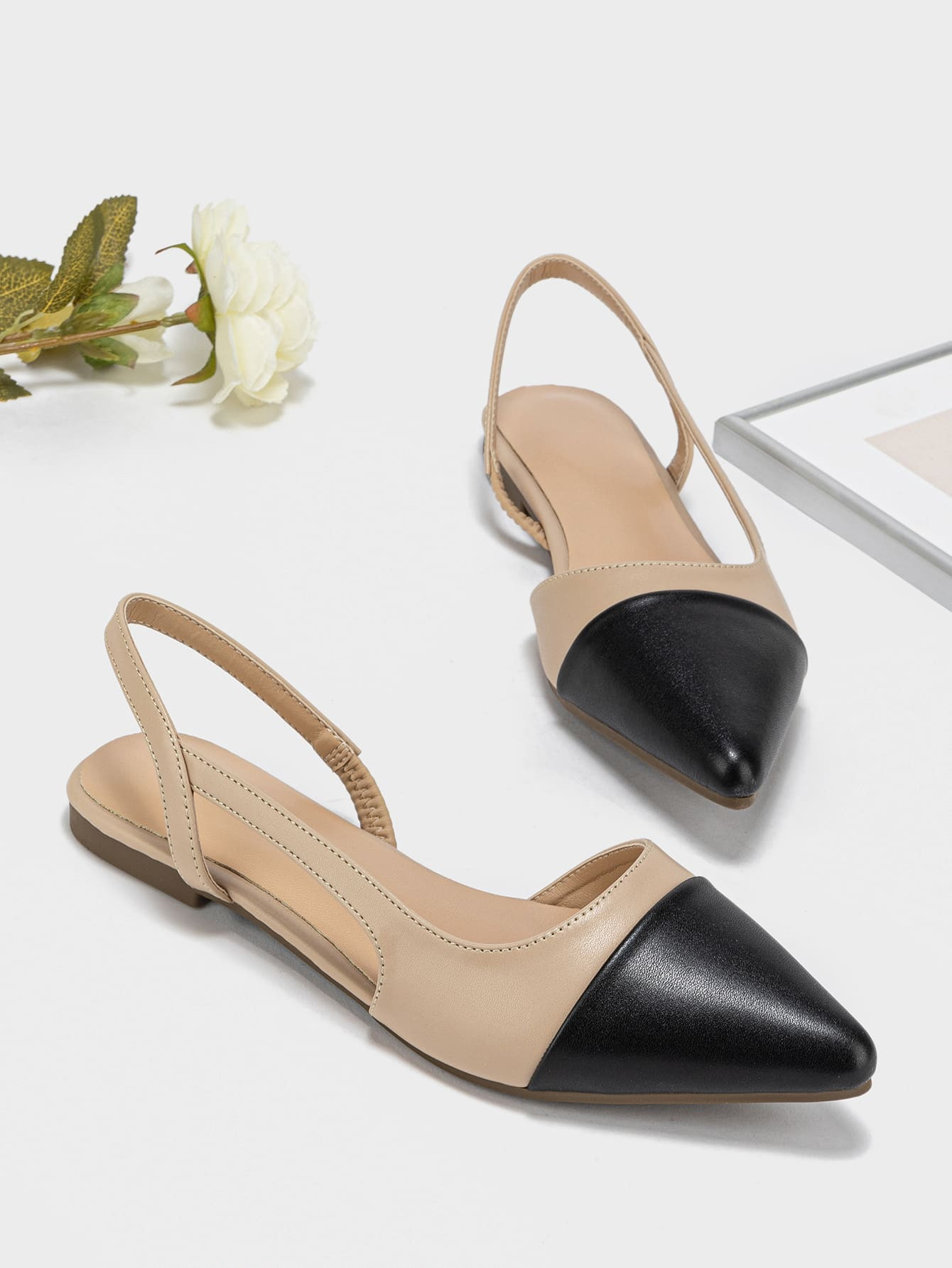 Women Two Tone Flat Shoes, Point Toe Fashionable Slingback Flats For Outdoor | SHEIN