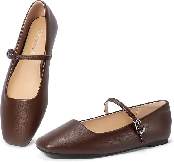 Womens Mary Jane Flats Closed Toe Buckle Strap Square Toe Ballet Flats | Amazon (US)