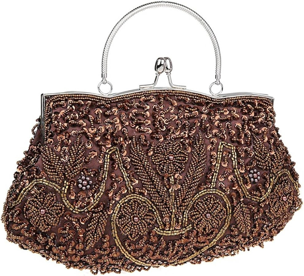 Satin Purse Evening Handbags Wedding Bag Beaded Sequins Clutch for Party | Amazon (US)