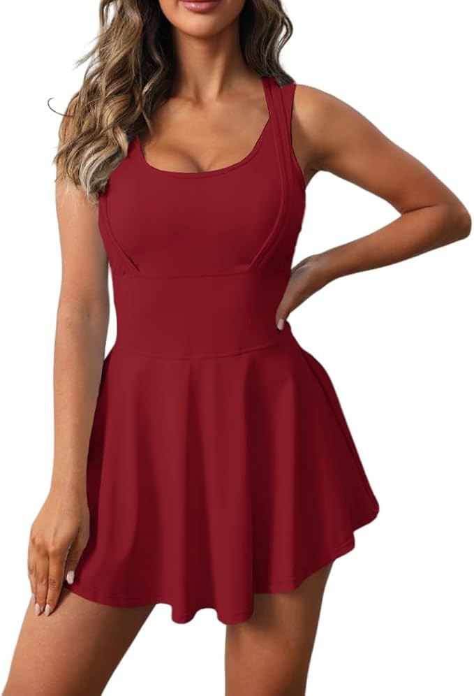 Womens Sleeveless 2-in-1 Athletic Tennis Golf Dress Underneath Workout Active Dresses with Built-... | Amazon (US)