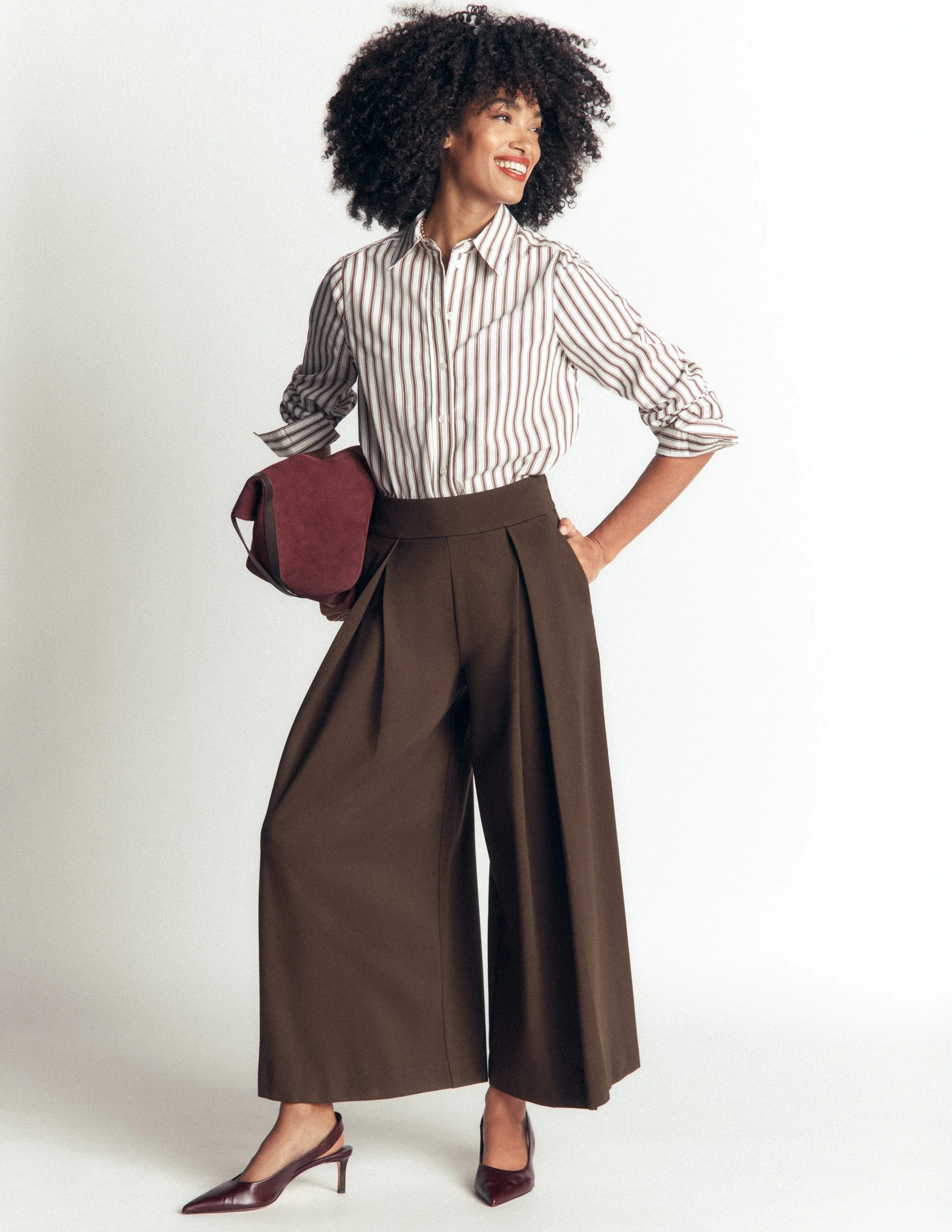 Single Pleat Ponte Culottes-Bitter Chocolate | Boden (US)