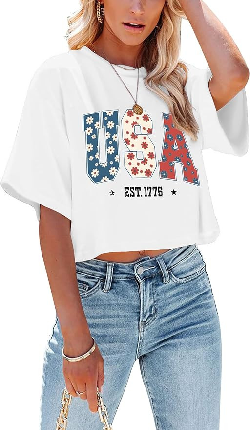 Patriotic Shirts for Women Sexy USA Crop Tops American Flag Shirt 4th of July Outfits Memorial Da... | Amazon (US)