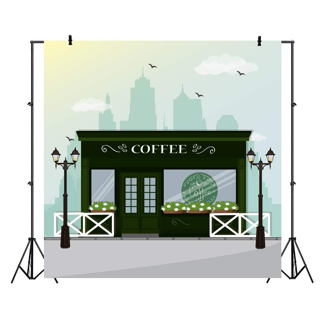 CSFOTO 5x5ft Cartoon Coffee Shop Backdrop Birthday Backdrop for Kids Birthday Party Photography Back | Amazon (US)