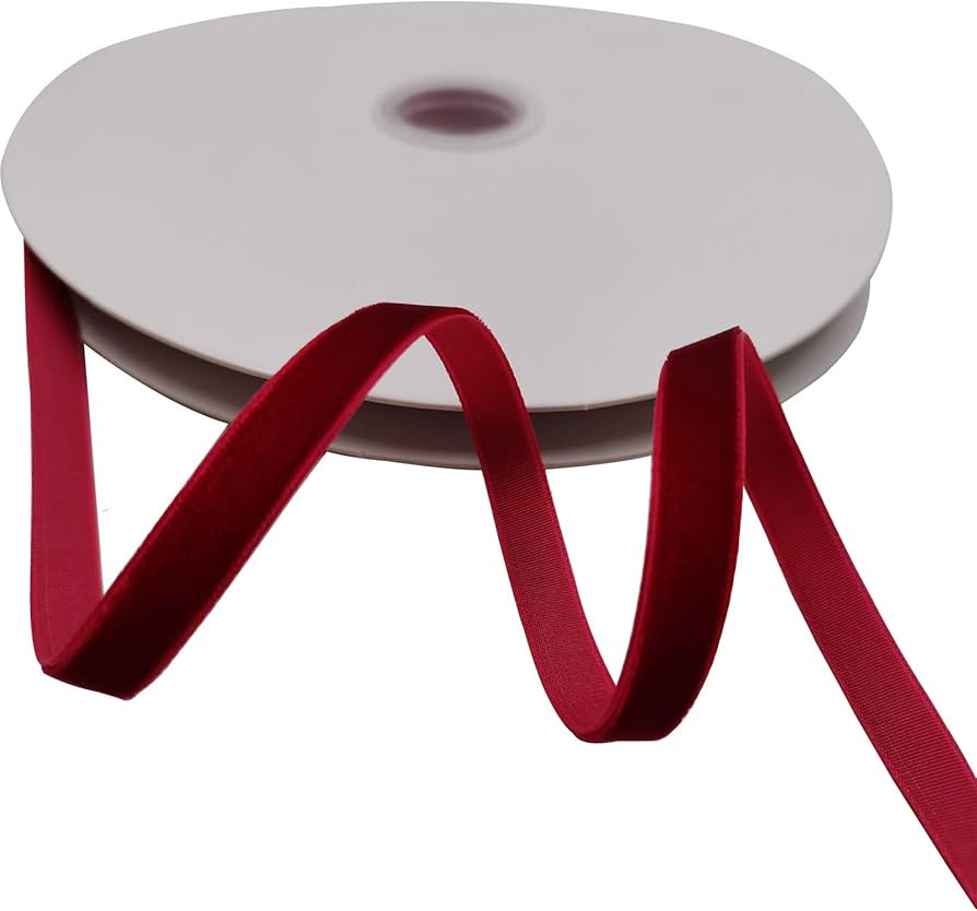 KLTRIBBON Nylon Single Face Velvet Ribbon,3/8 Inch X 25 Yards Spool (Hot Red) | Amazon (US)