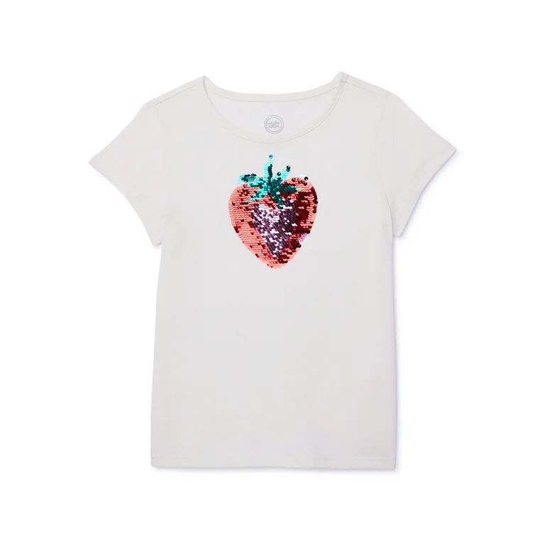 Wonder Nation Girls Short Sleeve Embellished T-Shirts, Sizes 4-18 & Plus | Walmart (US)