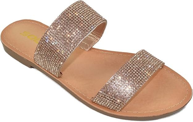 Soda Shoes Women Flip Flops Slippers Sandals Double Strap Slide Casual Bling Rhinestone Crystals ... | Amazon (US)