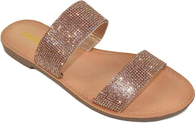 Soda Shoes Women Flip Flops Slippers Sandals Double Strap Slide Casual Bling Rhinestone Crystals ... | Amazon (US)