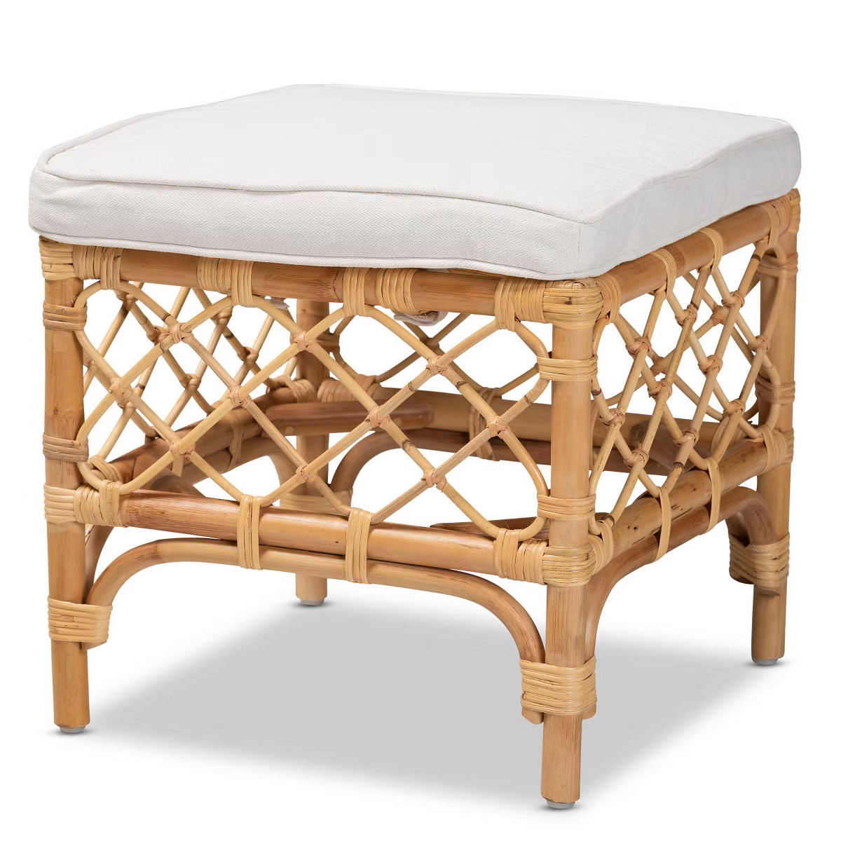 Orchard Fabric Upholstered and Rattan Ottoman White/Natural - bali & pari | Target