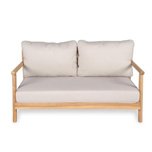 GDFStudio Patio Loveseat 2 Seater Sofa with Water Resistant Cushions Outdoor Teak Acacia Wood Couch Conversation Patio Furniture Set for Balcony Poolside Backyard Garden Lawn Yard, Beige | Amazon (US)