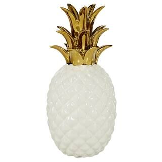 White Porcelain Pineapple Fruit Sculpture with Gold Leaves | The Home Depot