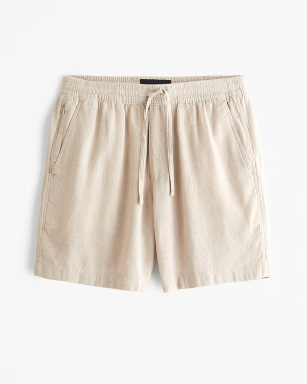 Relaxed Linen-Blend Pull-On Short | Abercrombie & Fitch (US)