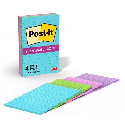 Post-it® Super Sticky Notes, 4 in. x 6 in., Supernova Neons Collection, 4 Pads/Pack, 45 Sheets/Pad, Lined: Notepads, Multicolor, Art Design | Target