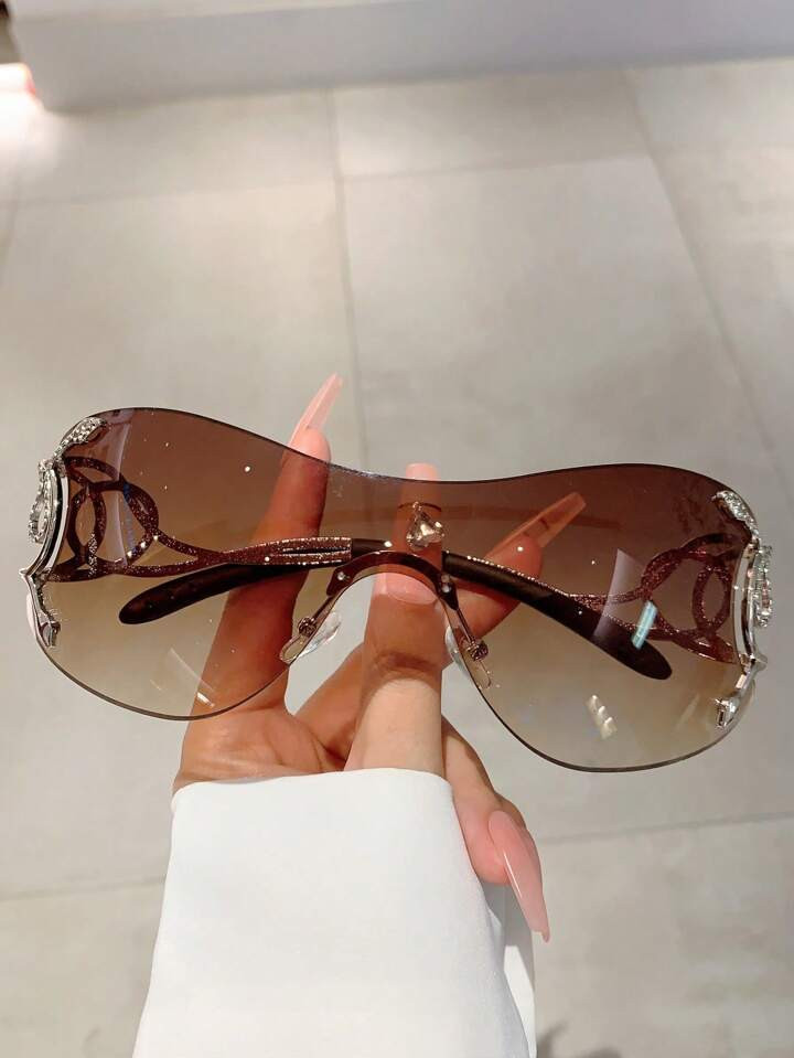 Women's Y2K Style One-Piece Lens Fashion Glasses With Silver Snake Decor | SHEIN