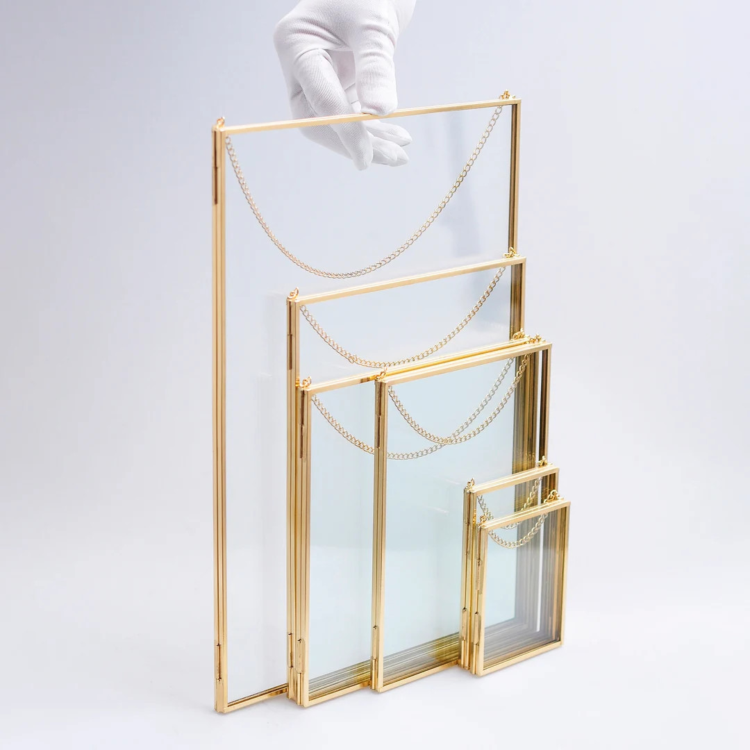 6 Pc Floating Glass Frame Brass Gold Wall Hanging Photo Picture Double Bilderrahmen Vertical Pret... | Etsy (US)