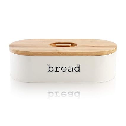 SveBake Metal Bread Box for Kitchen Counter Vintage & Retro Bread Bin with Bamboo Lid, Cream (Inc... | Amazon (US)