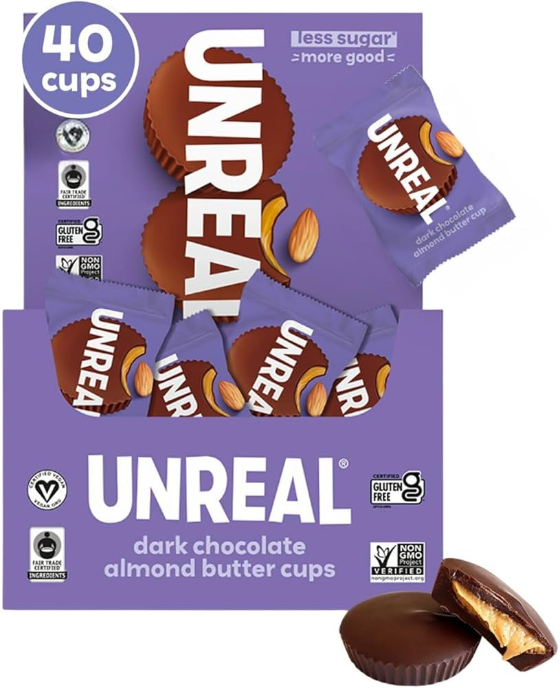 UNREAL Dark Chocolate Almond Butter Cups| 5g Sugar | Certified Vegan, Gluten Free, Fair Trade, No... | Amazon (US)