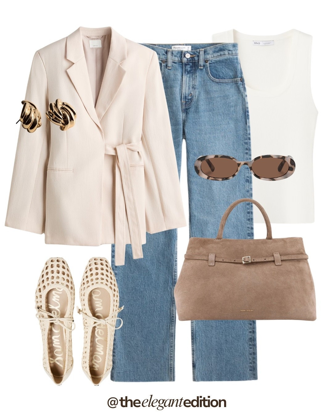 Woven Ballet Flats Spring Outfit 🤍🤎
Tags: light blue denim straight leg cream blazer belted oversized cream white tee sleeveless cream woven ballet flats mesh perforated taupe suede handbag structured top handle Marc Jacobs style sunglasses tortoise oval gold earrings chunky spring transitional casual chic elegant
#LTKspring #LTKstyletip #LTKeurope

#LTKeurope #LTKstyletip #LTKspring