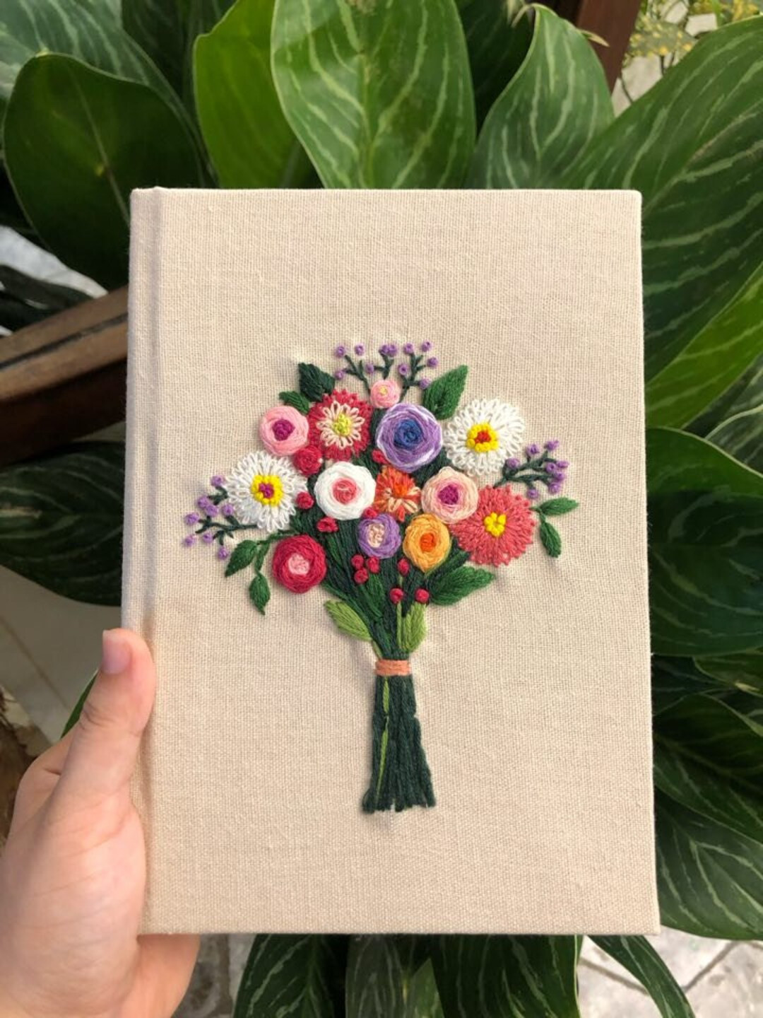 Personalized Journal Notebook A5, Rose Bouquet Embroidered Notebook, Fabric Cover, Daisy Journal,... | Etsy (US)