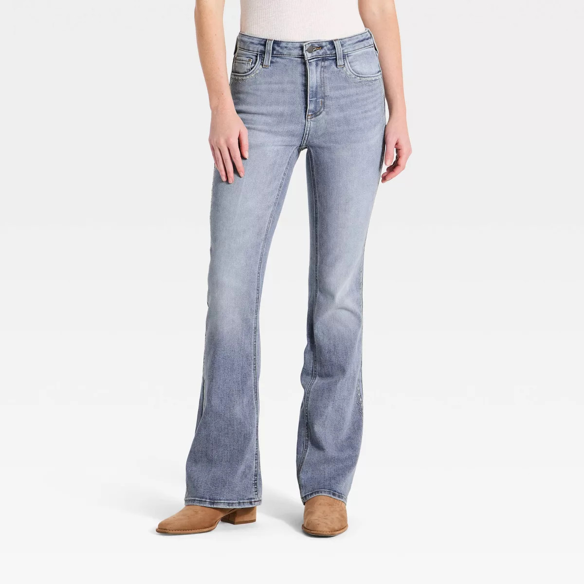Women's High-Rise Embroidered Bootcut Jeans - Universal Thread™ Light Wash 8 | Target
